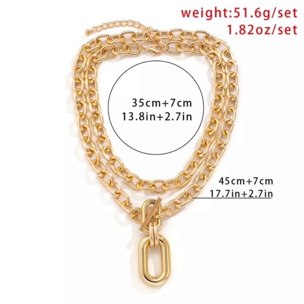 Zara Set Gold Double Interlock Oval Circle Link Chain Necklace NEW - Picture 9 of 16
